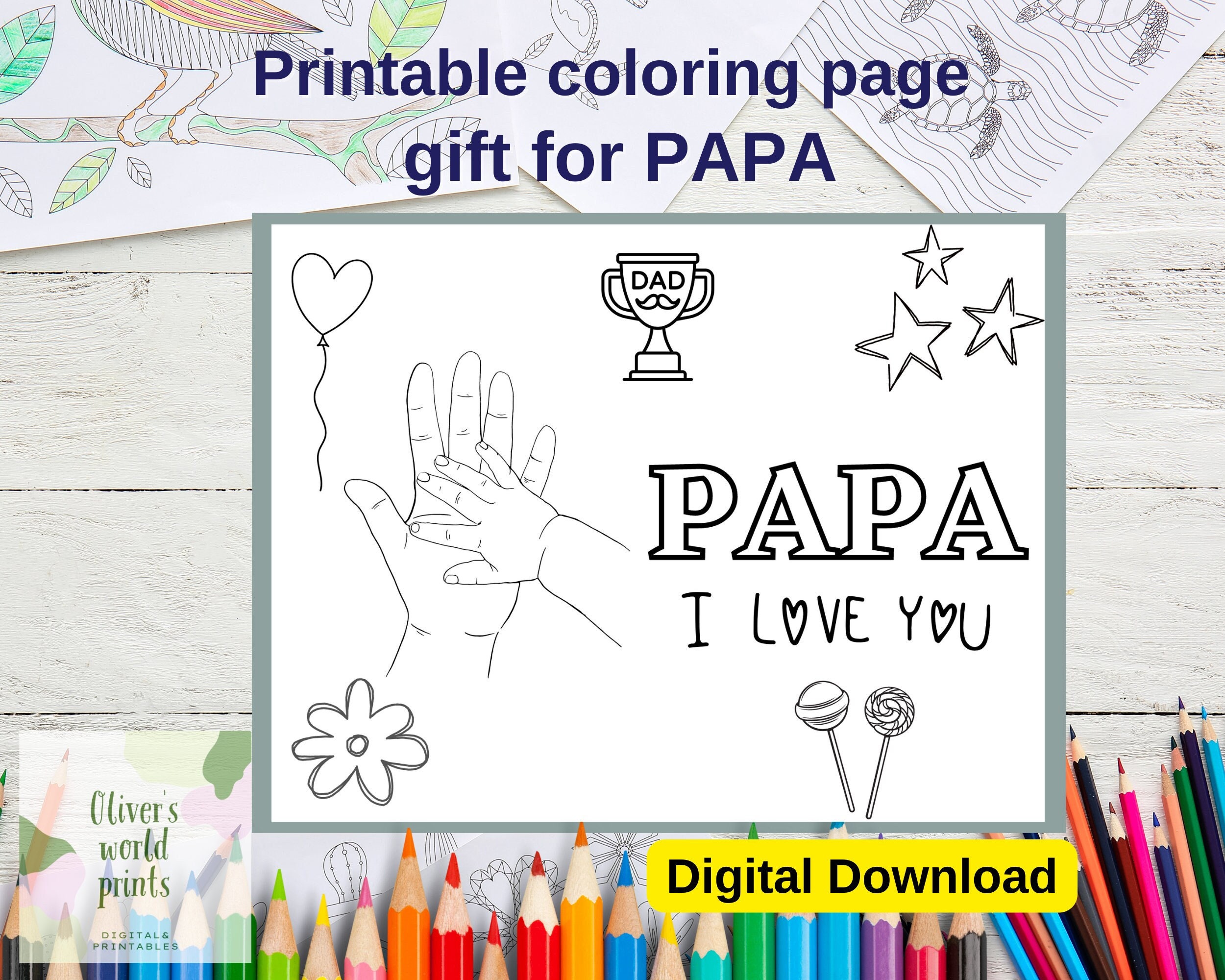 Dad coloring page for fathers printable card for papa doodles page for kids to color happy fathers day print gift for dad birthday card