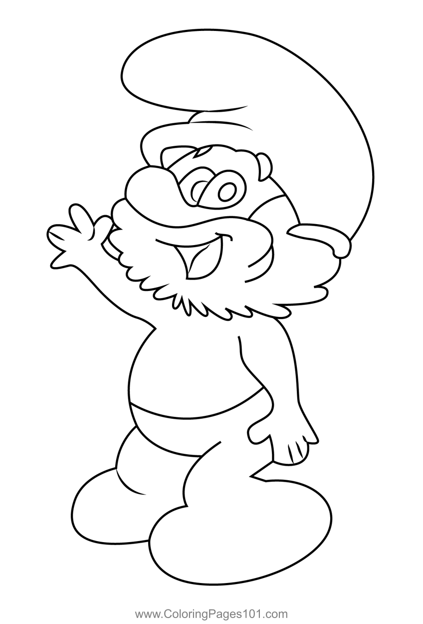Papa smurf say hi coloring page for kids