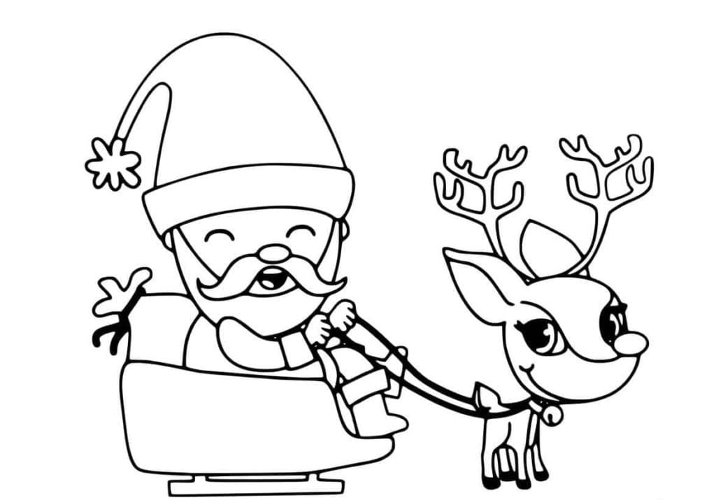 Desenhos de papai noel e renas para colorir