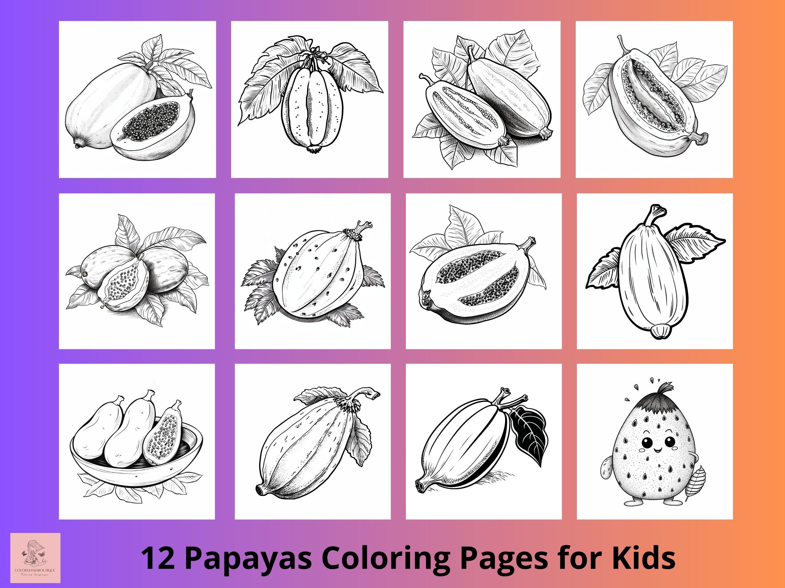 Papayas coloring book fruits printable kids coloring