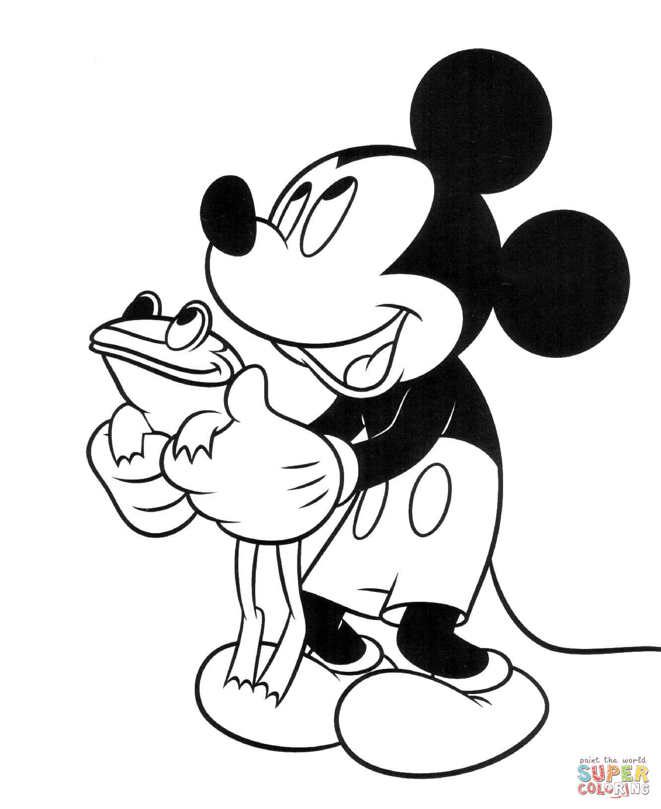 Mickey mouse and frog coloring page free printable coloring pages