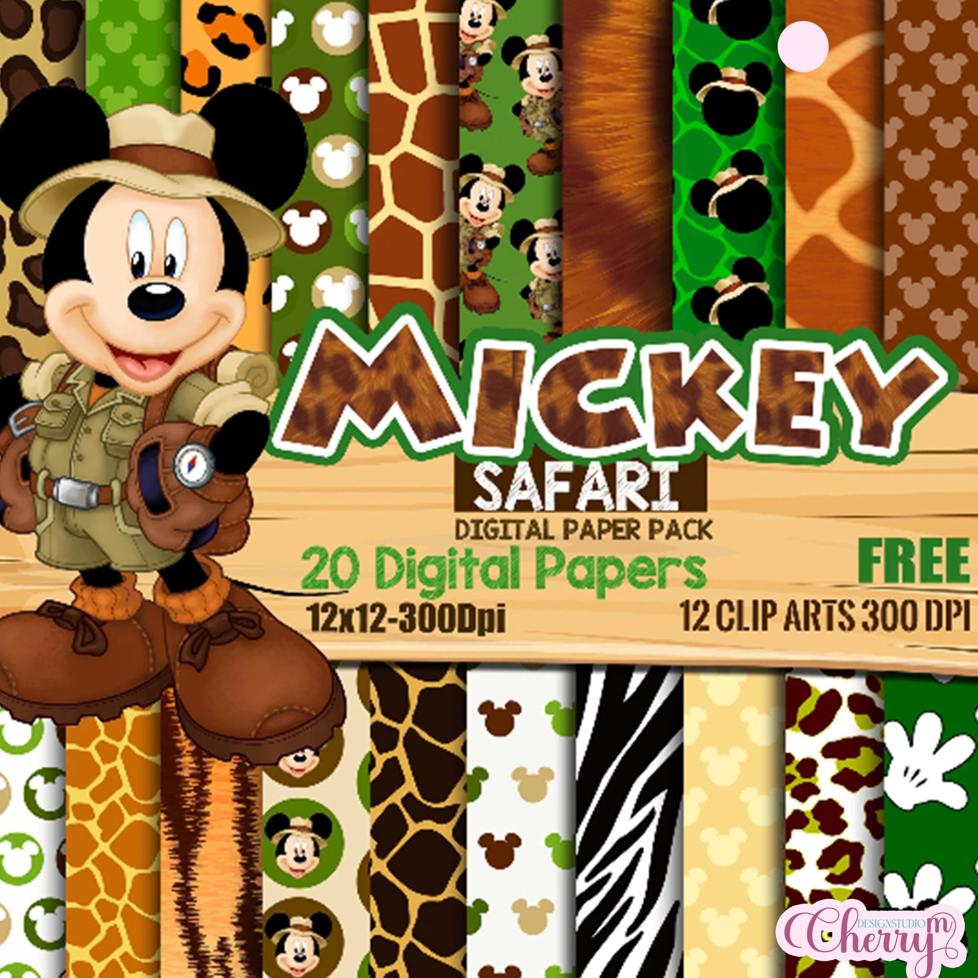 Mickey mouse safari digital paper animal print pattern jungle animal patterns free clip art scrapbook papers mickey background