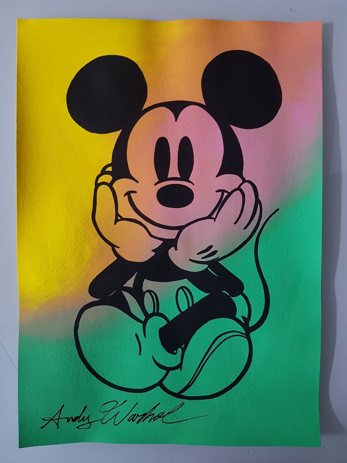 Andy warhol hand signed mickey mouse watercolor on paper pop art