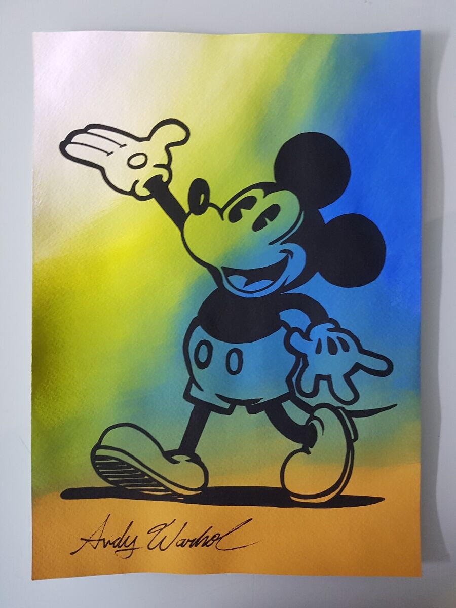 Andy warhol hand signed mickey mouse watercolor on paper pop art