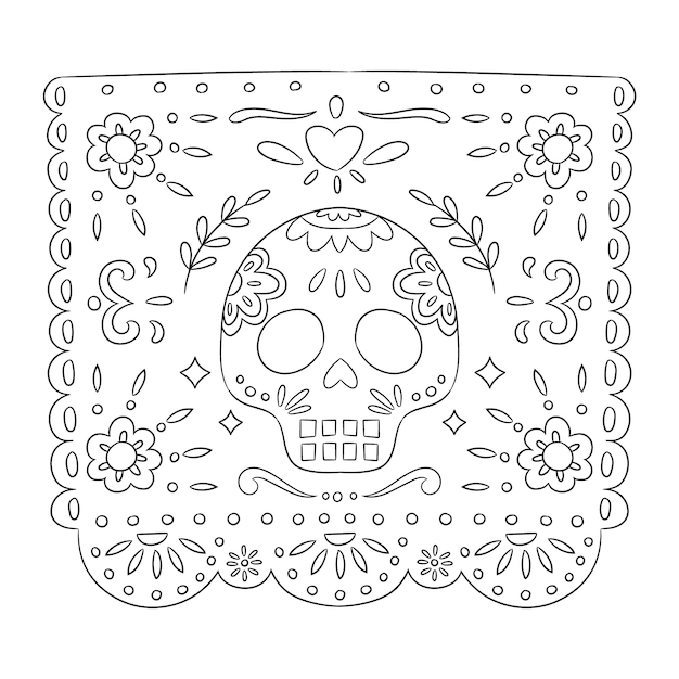 Free vector hand drawn papel picado coloring page illustration