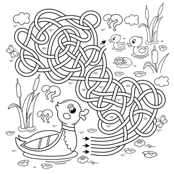 Maze labyrinth game puzzle tangled road coloring page outline cartoon stock vector by oleon