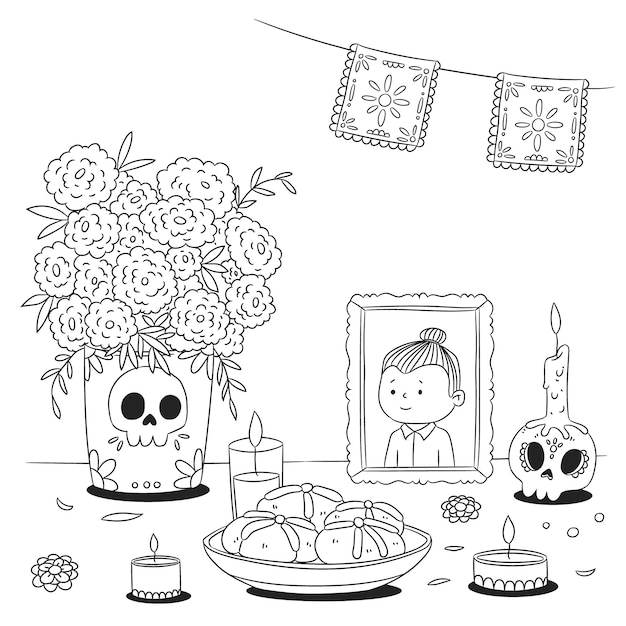 Free vector hand drawn papel picado coloring page illustration