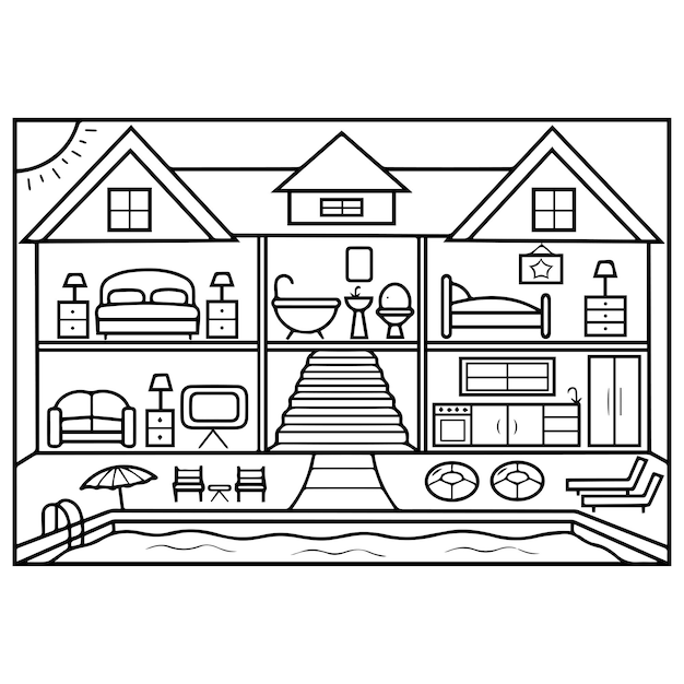 Premium vector doll house coloring page for kids vector illustration eps and image