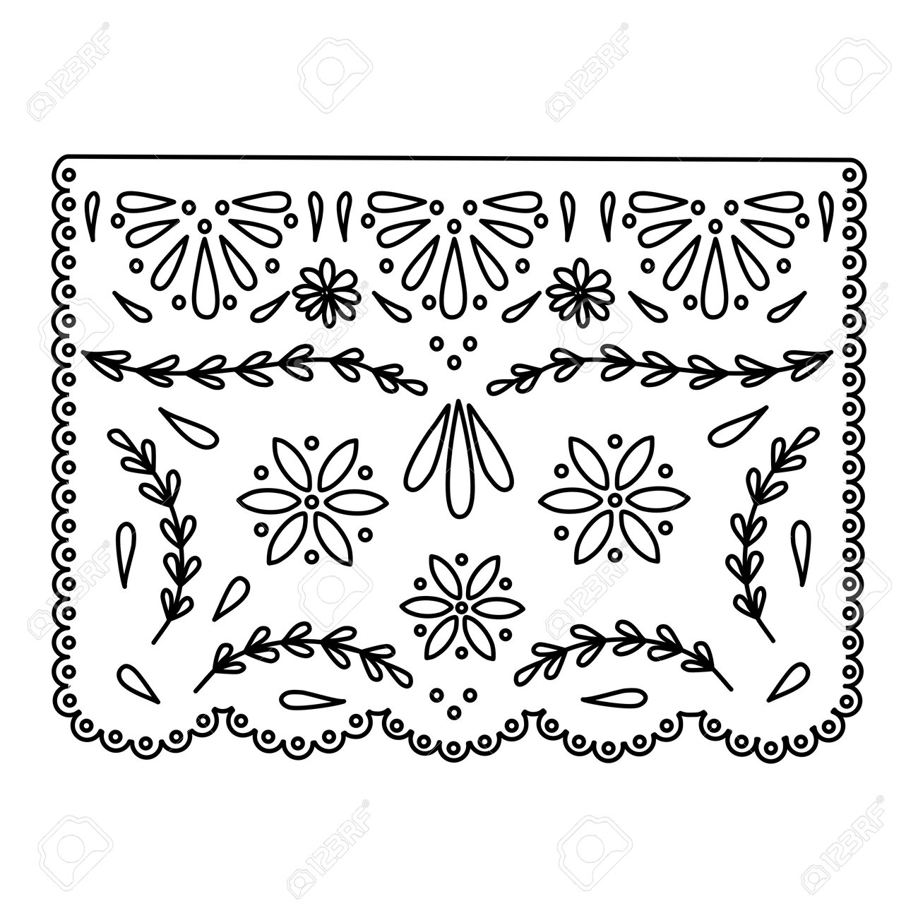 Mexican paper cut flag papel picado template design doodle style vector outline for coloring book royalty free svg cliparts vectors and stock illustration image