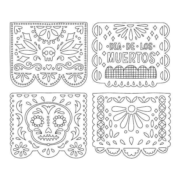 Free vector hand drawn papel picado coloring page illustration