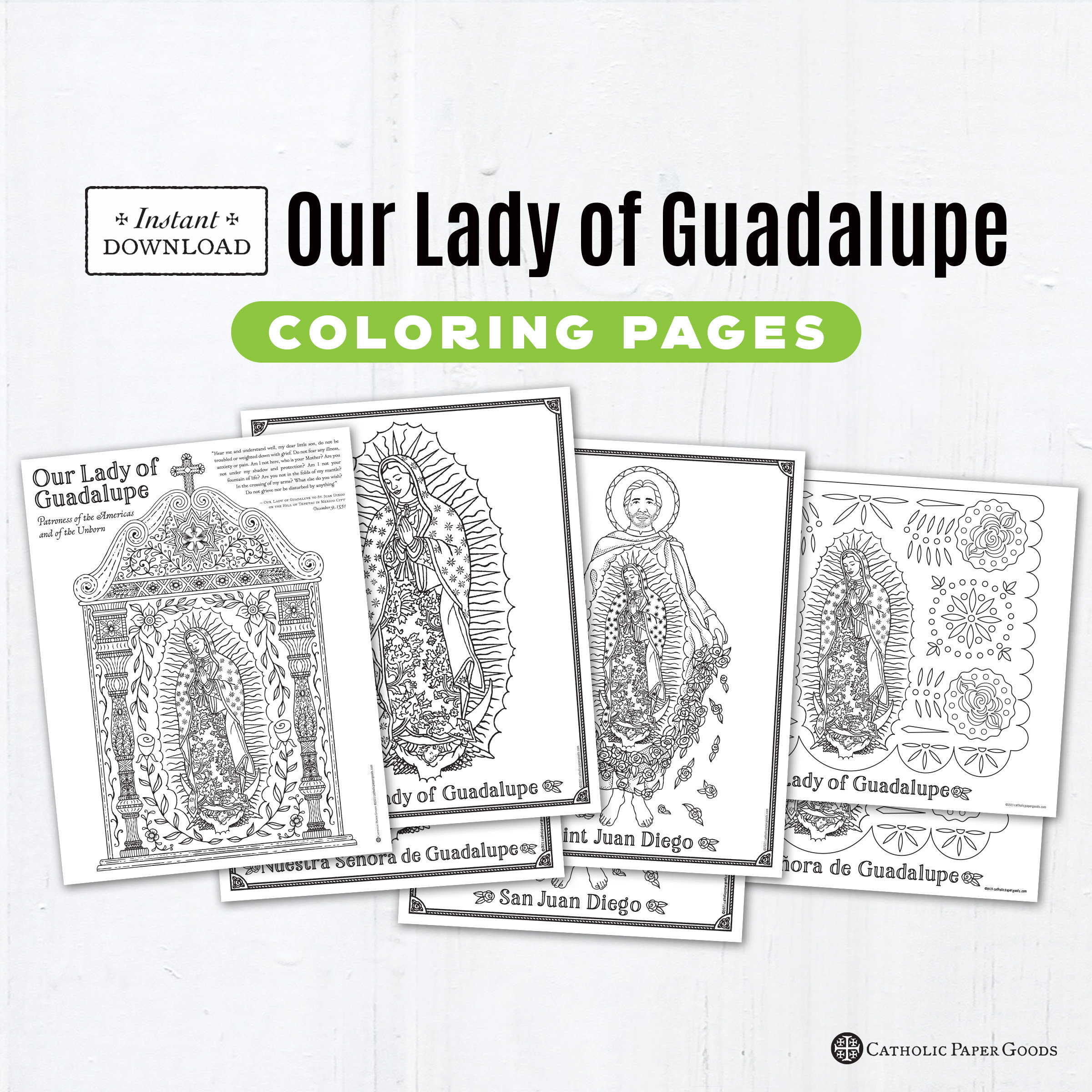 Our lady of guadalupe bundle novena in spanish coloring pages triptych tabletop shrine juan diego tilma fact sheet papel picado banners