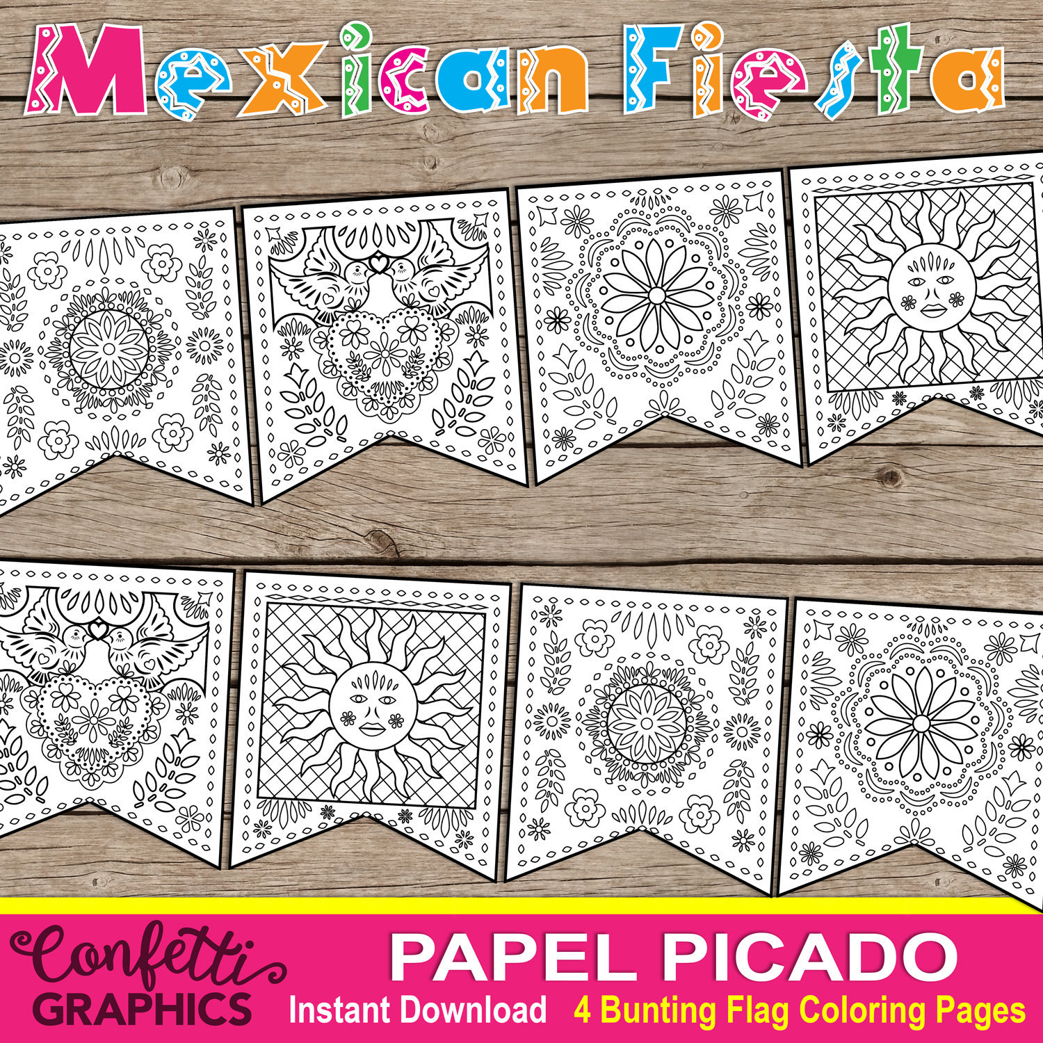 Papel picado coloring page