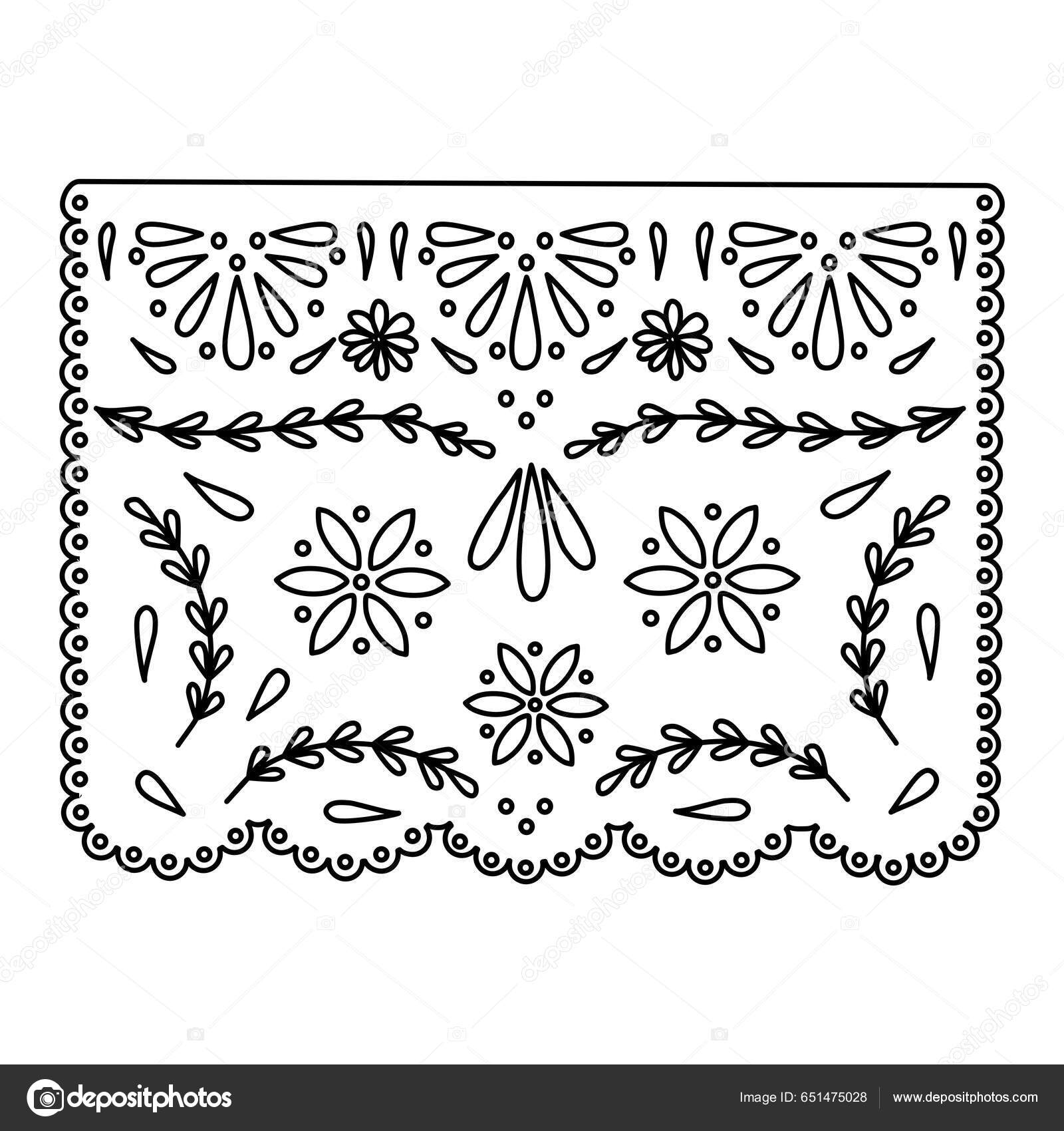 Mexican paper cut flag papel picado template design doodle style stock vector by iuliian