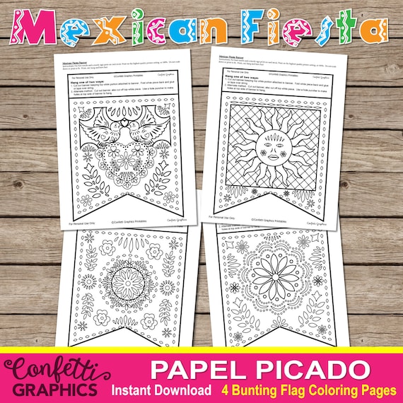 Papel picado dia de los muertos day of the dead nov mexican fiesta banner bunting cinco de mayo may coloring pages diy