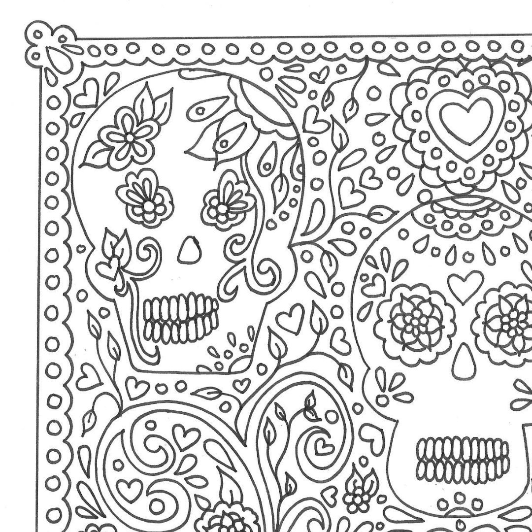 Day of the dead sugar skulls printable adult coloring page dia de los muertos