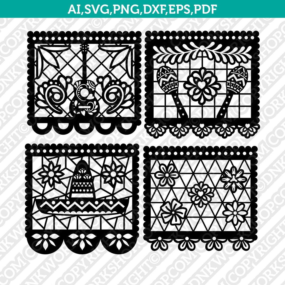 Papel picado svg birthday decoration banner mexican fiesta bunting â