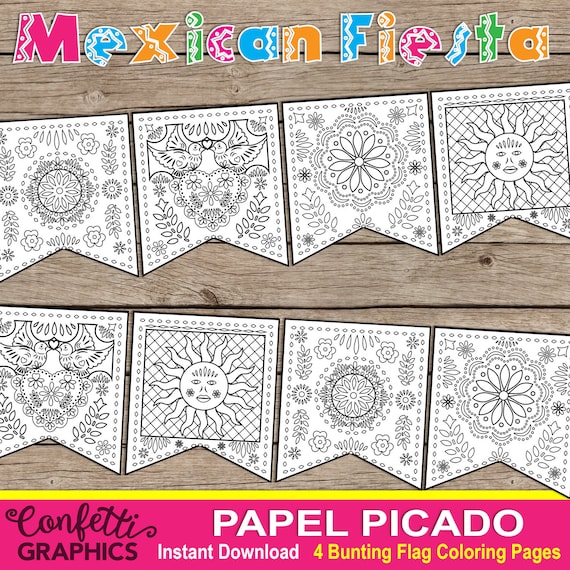 Papel picado dia de los muertos day of the dead nov mexican fiesta banner bunting cinco de mayo may coloring pages diy