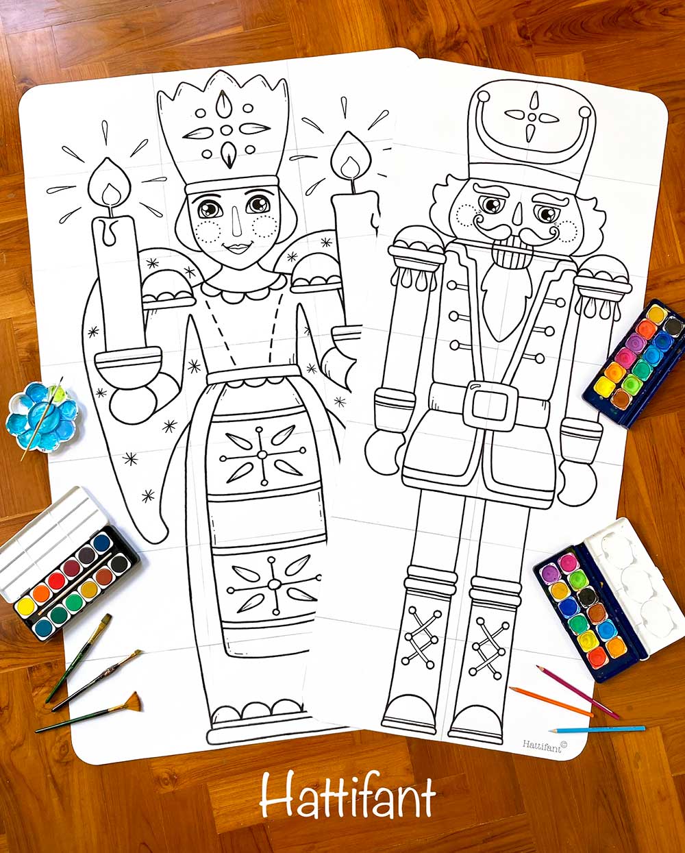 Nutcracker and christmas angel poster to color