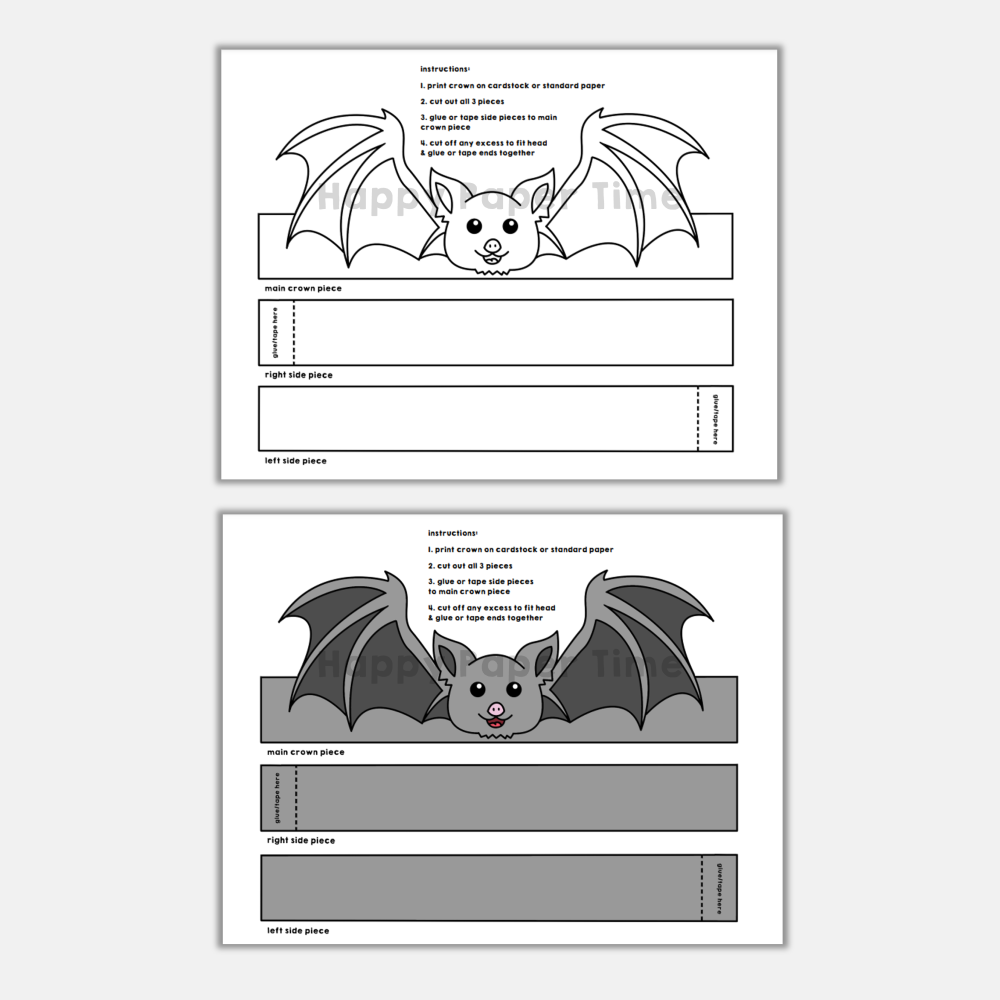 Bat paper crowns printable coloring halloween spooky craft activity made by teachers