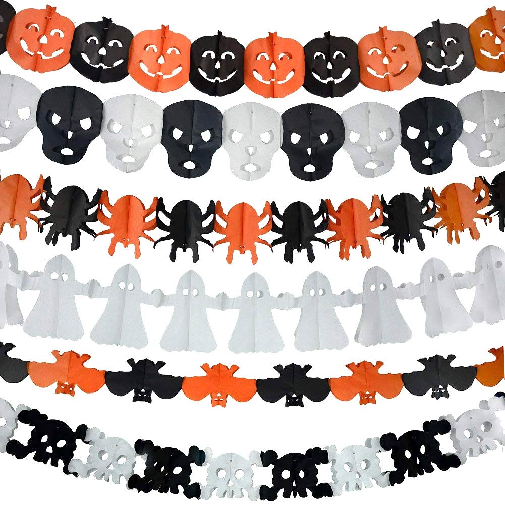 Pcs precious halloween paper chain garland decoration prop pumpkin bat ghost spider skull shape oh home kitchen