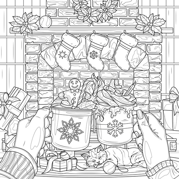 Black white coloring book drawings christmas royalty