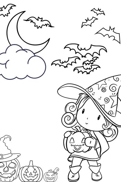 Cute witch coloring pages for halloween