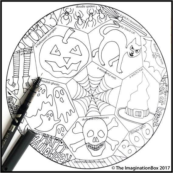 Halloween coloring pages spooky ball art and writing activity