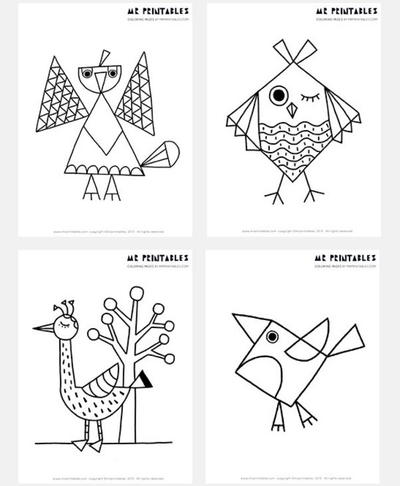 Free printable abstract bird coloring pages