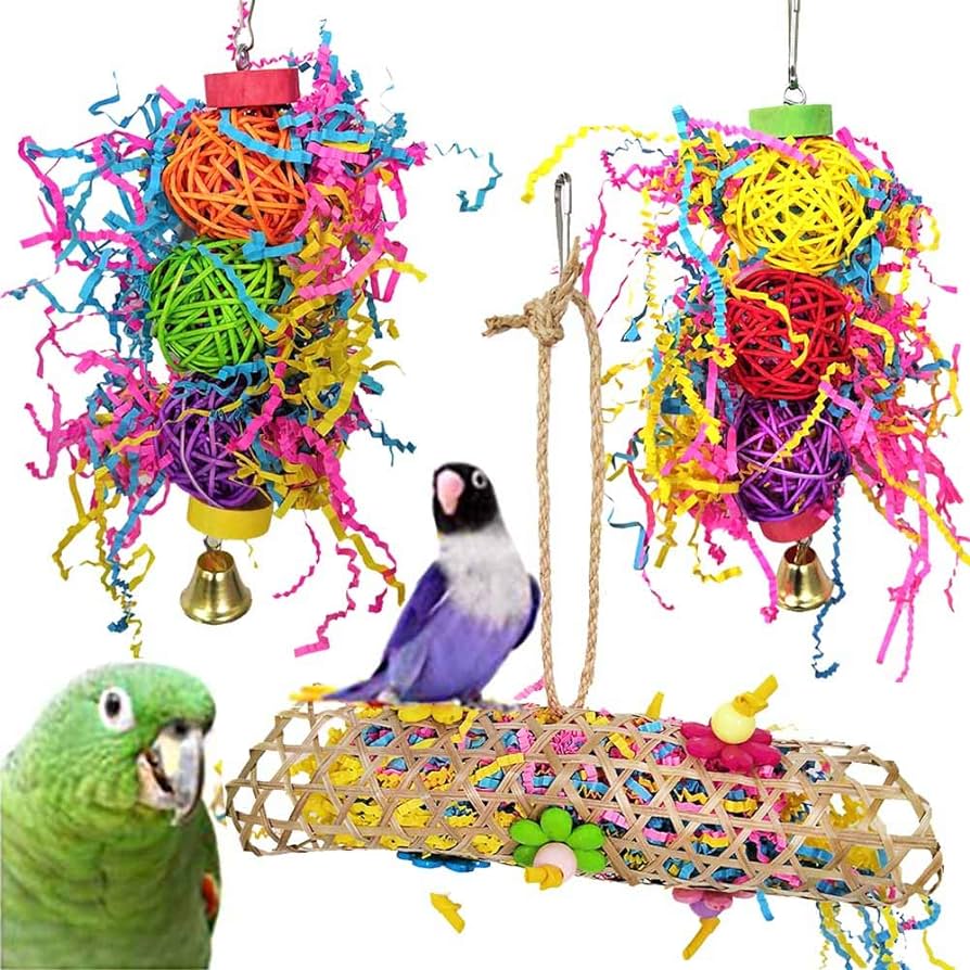 Packs bird parrot toysbird chewing foraging shredder toy bird cage hammock hanging swing with bells for small birdparakeetsckatielsnuresbudgielovebirdshummingbird pet supplies