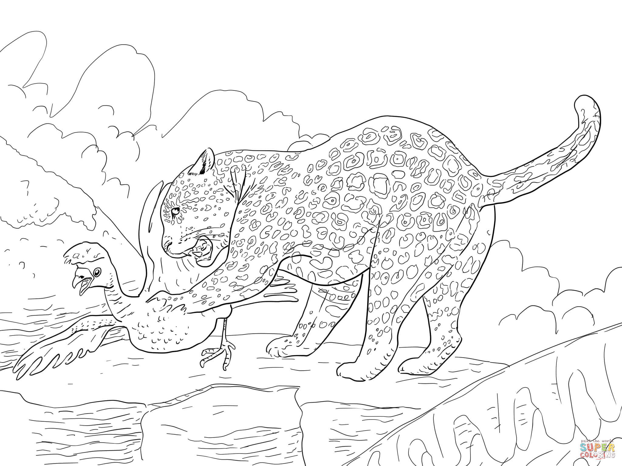 Jaguar catches a bird coloring page free printable coloring pages