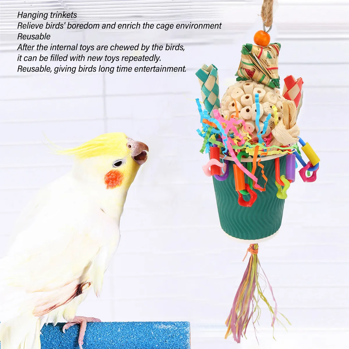 Foraging trap cup bird toy interactive fun colorful foraging toy for eom