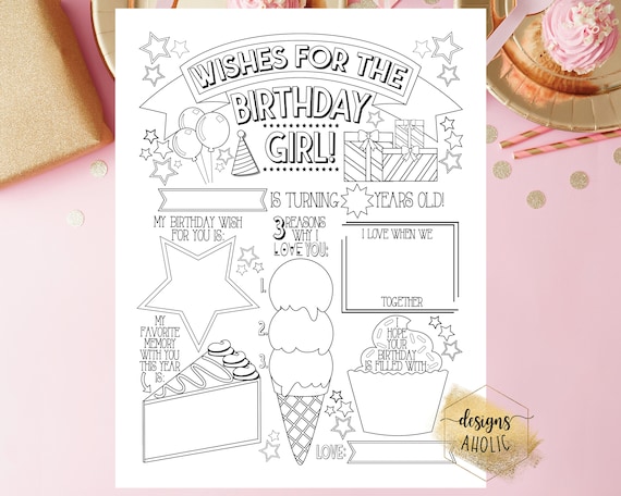 Printable birthday wishes coloring page fill in birthday