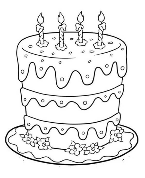 Free easy to print cake coloring pages