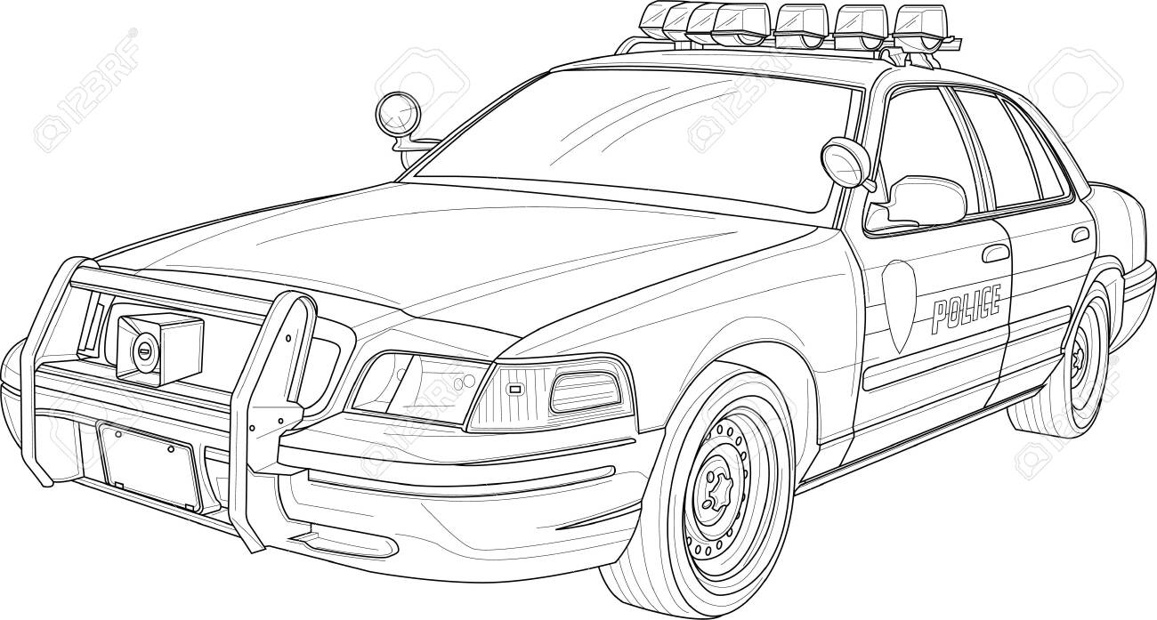 Realistic police car sketch template vector illustration in black and white for games background pattern wallpaper decor coloring paper page story book royalty free svg cliparts vectors and stock illustration image