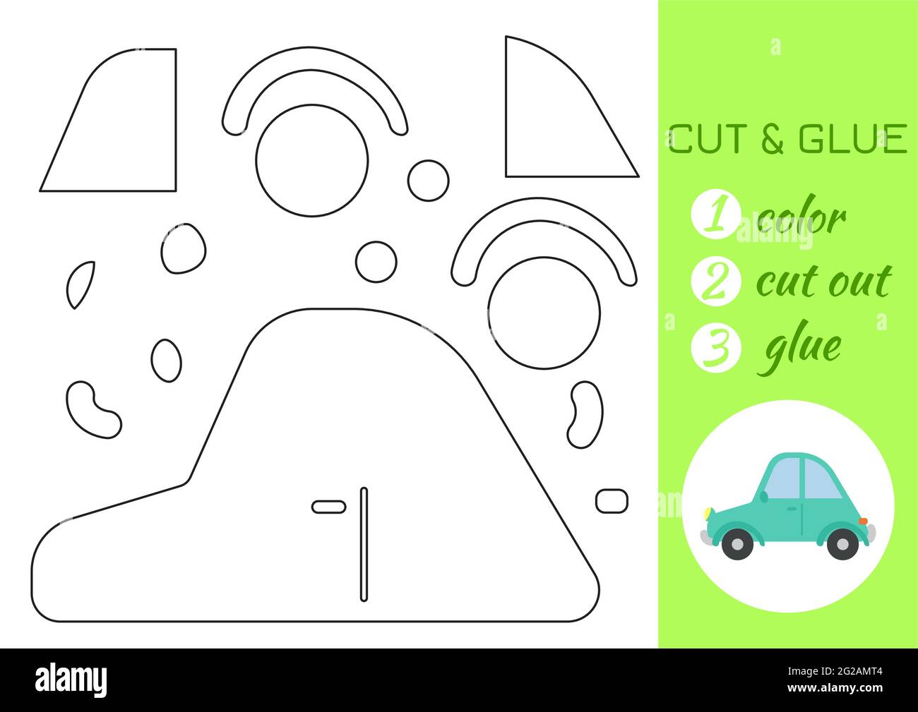 Color cut and glue paper green car cut and paste craft activity page educational game for preschool children diy worksheet kids logic game activ stock vector image art