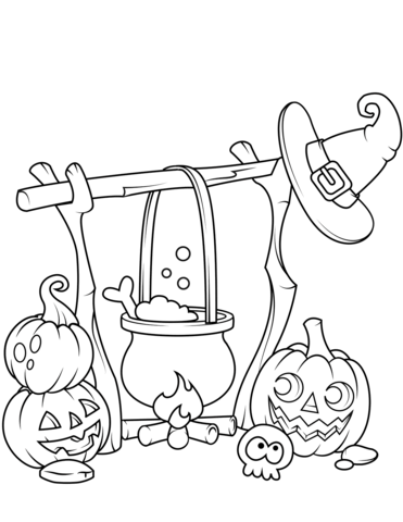 Jack olanterns and a boiling cauldron coloring page free printable coloring pages