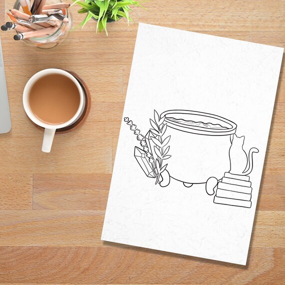 Cute cauldron coloring page for kids witch coloring page for