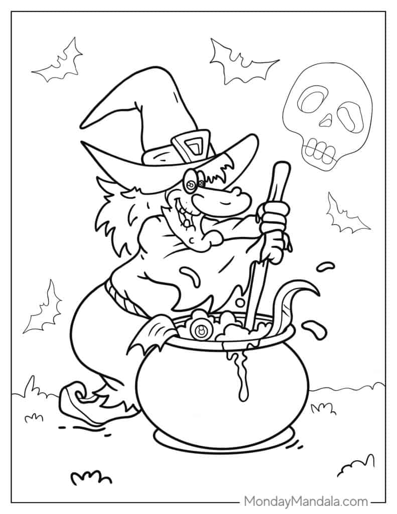 Witch coloring pages free pdf printables