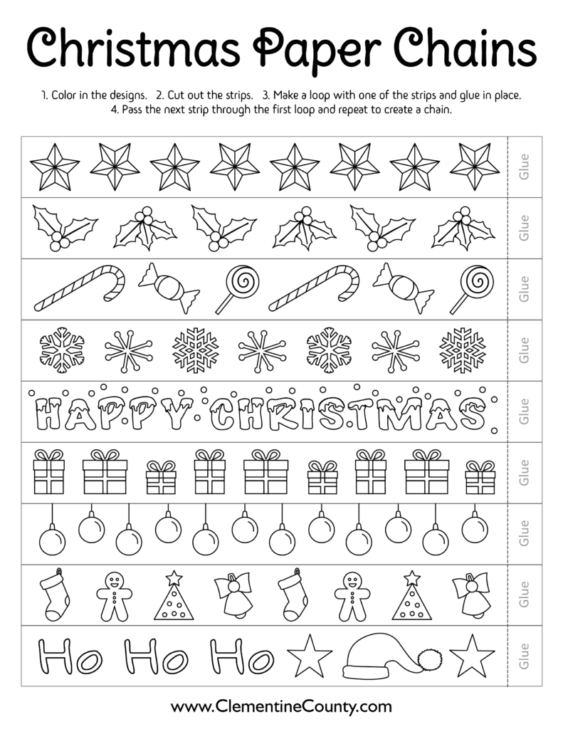 Free printable christmas chains to color clementine county