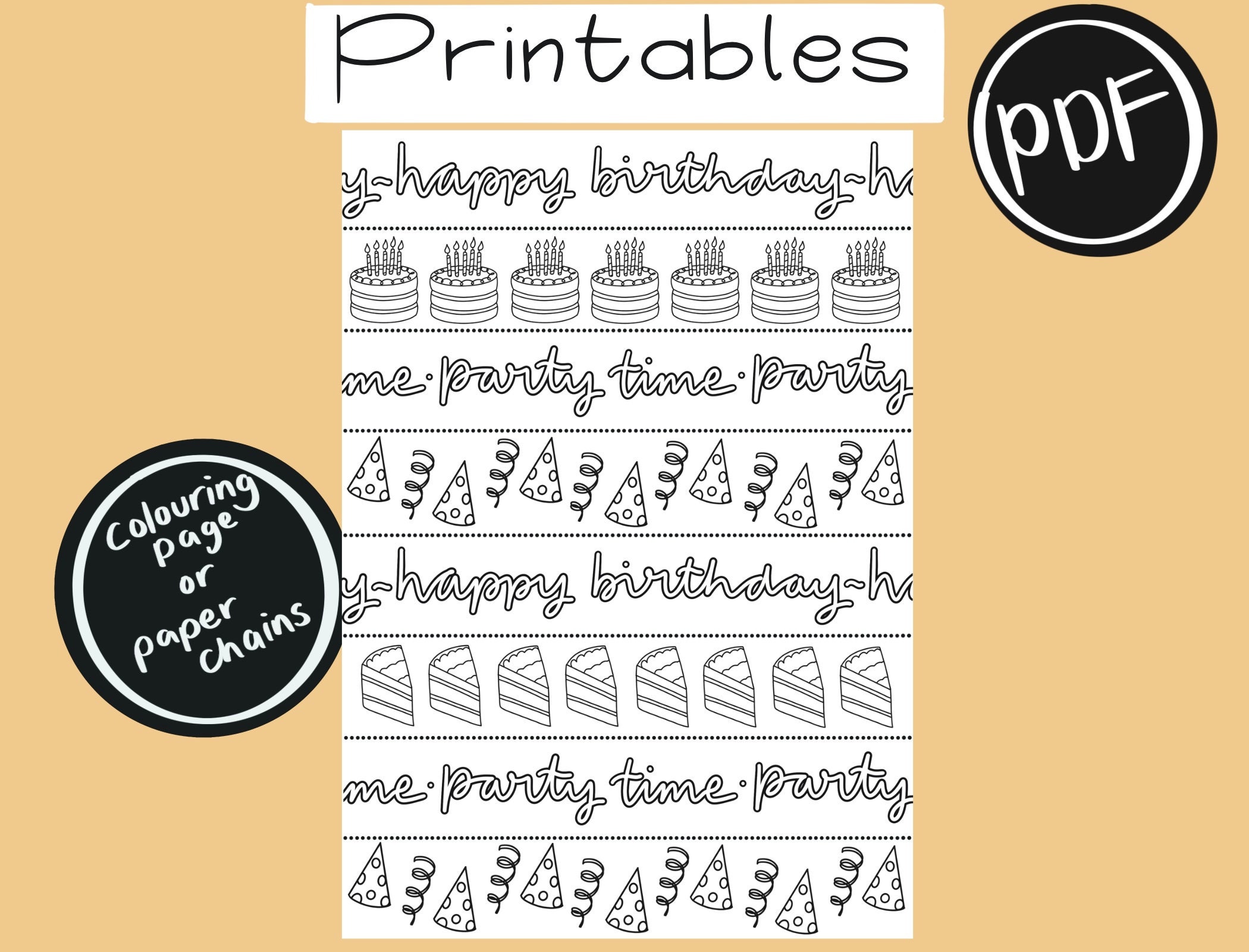 Printable birthday decorations colour in paper chain print at home birthday decorations