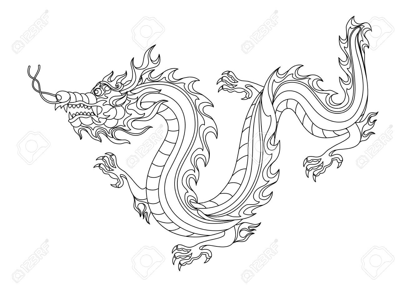 Illustration of chinese dragon coloring page for printing and drawing traditional china symbol asian mythological black animal royalty free svg cliparts vectors and stock illustration image