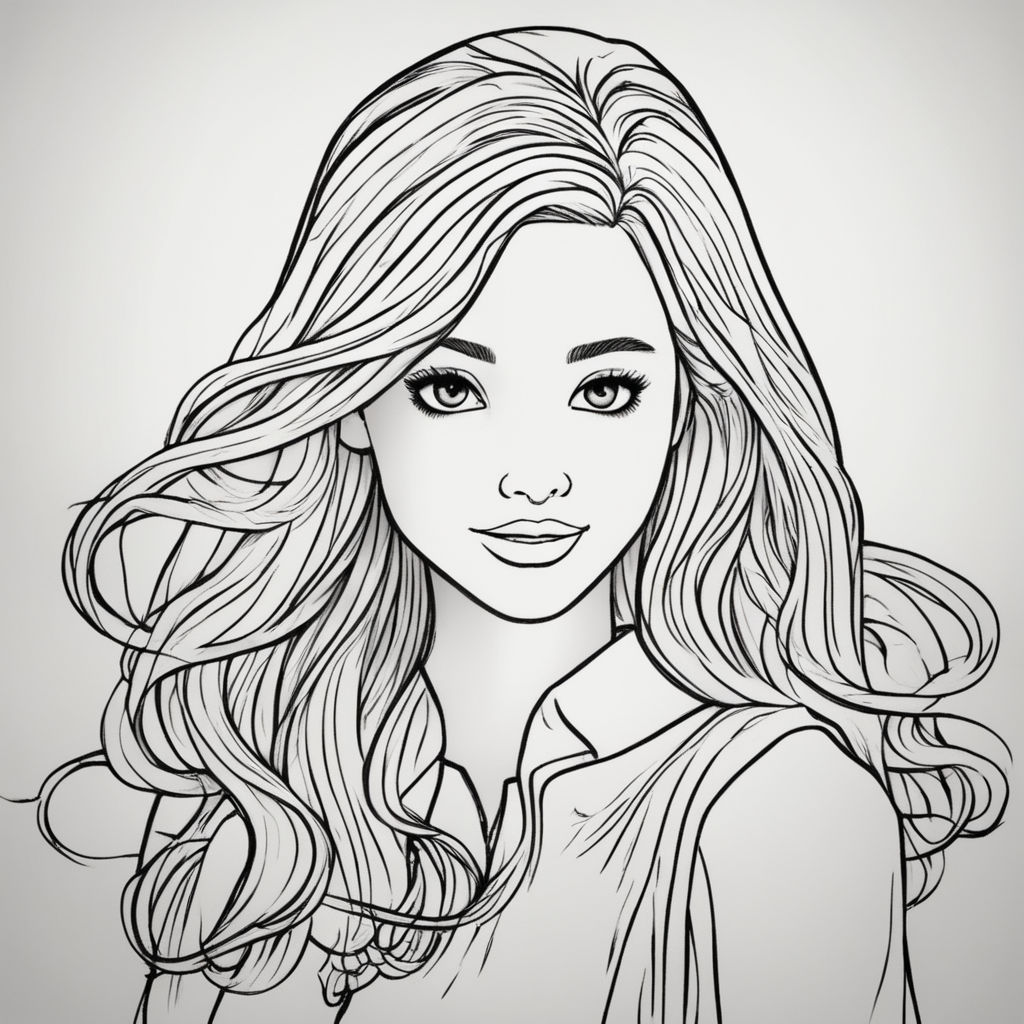 A line art of a pretty woman