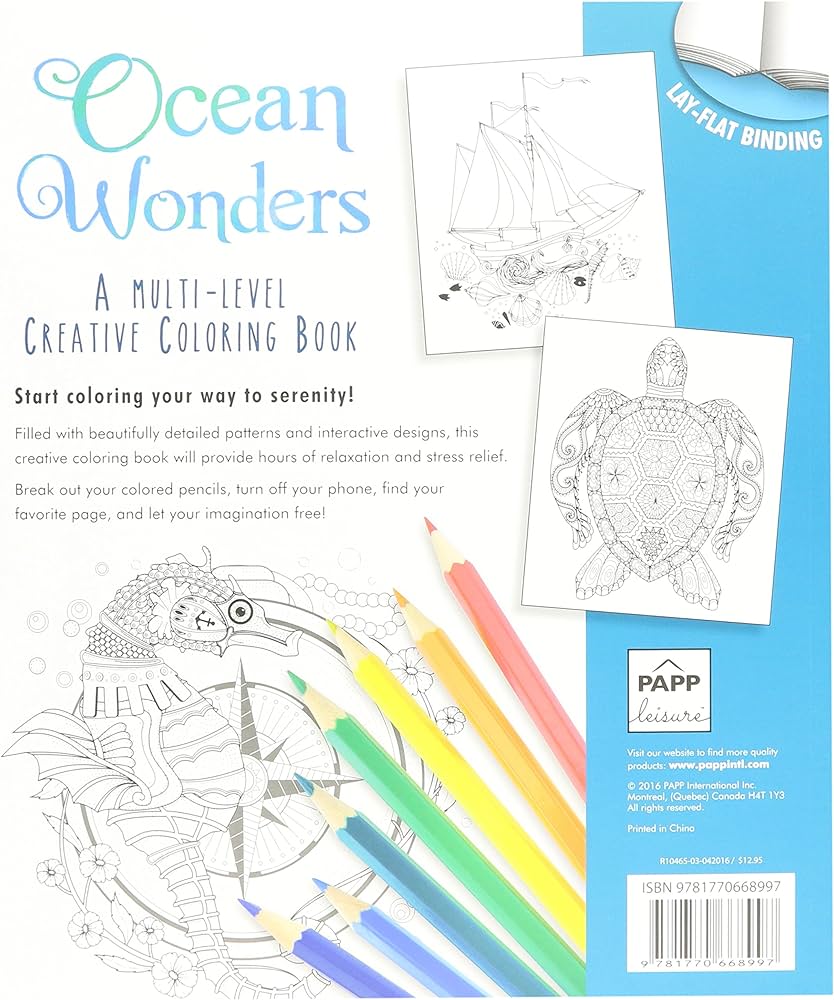 Ocean wonders a multi level adult creative coloring book with lay flat binding papps books