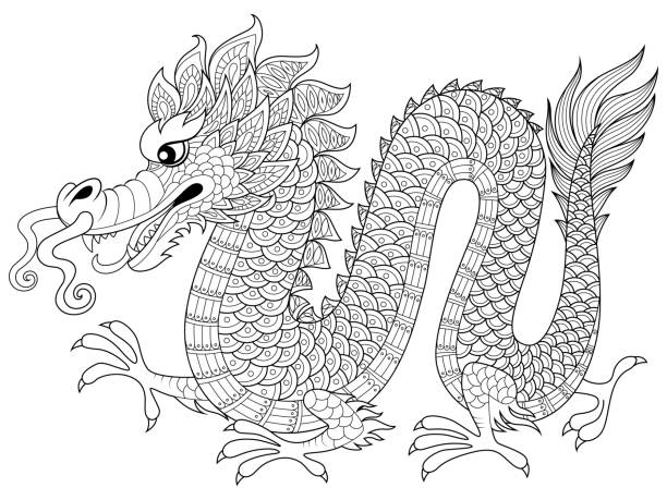 Tribal chinese dragon tattoos stock illustrations royalty