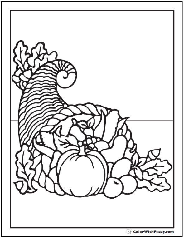 Cornucopia coloring page beautiful fall bounty