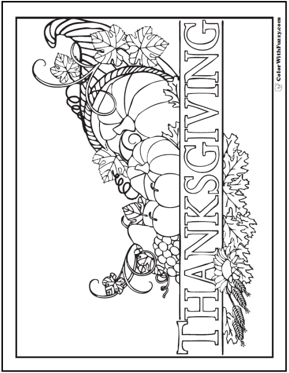 Thanksgiving cornucopia banner to color