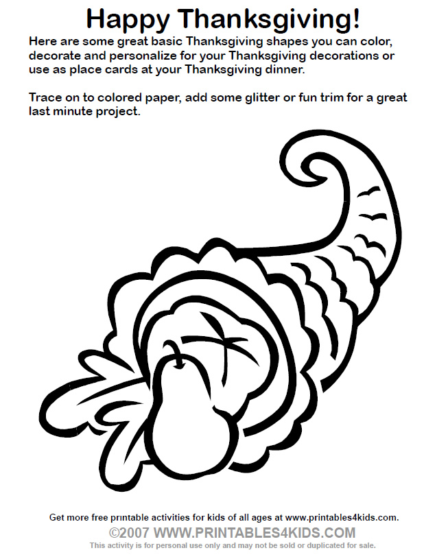 Thanksgiving cornucopia coloring â printables for kids â free word search puzzles coloring pages and other activities