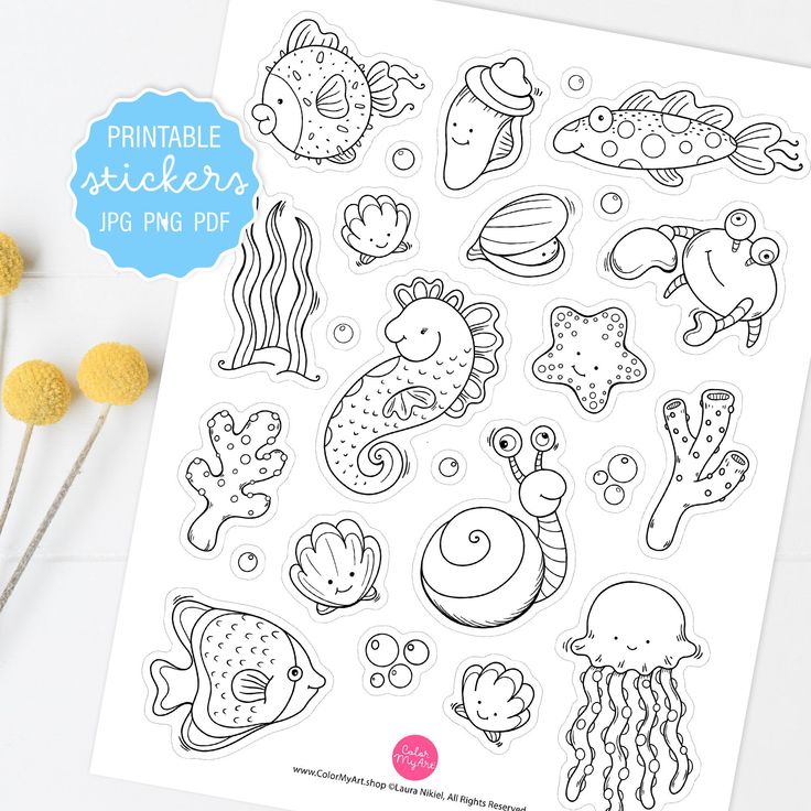 Cute sea animals coloring printable stickers cute sea