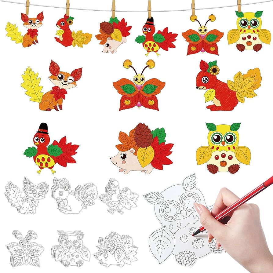 Zhanmai pcs thanksgiving coloring crafts for kids fall party coloring paper ornaments owl turkey diy graffiti blank coloring stickers for autumn harvest party favors fall activities games toys