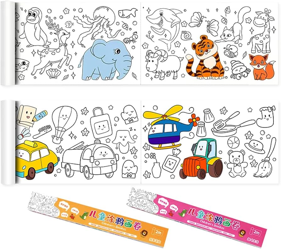 Pack coloring paper roll for kidschildrens drawing rollpainting drawing coloring page rolls for toddler christmas gift stickers transportation and animals arts crafts sewing